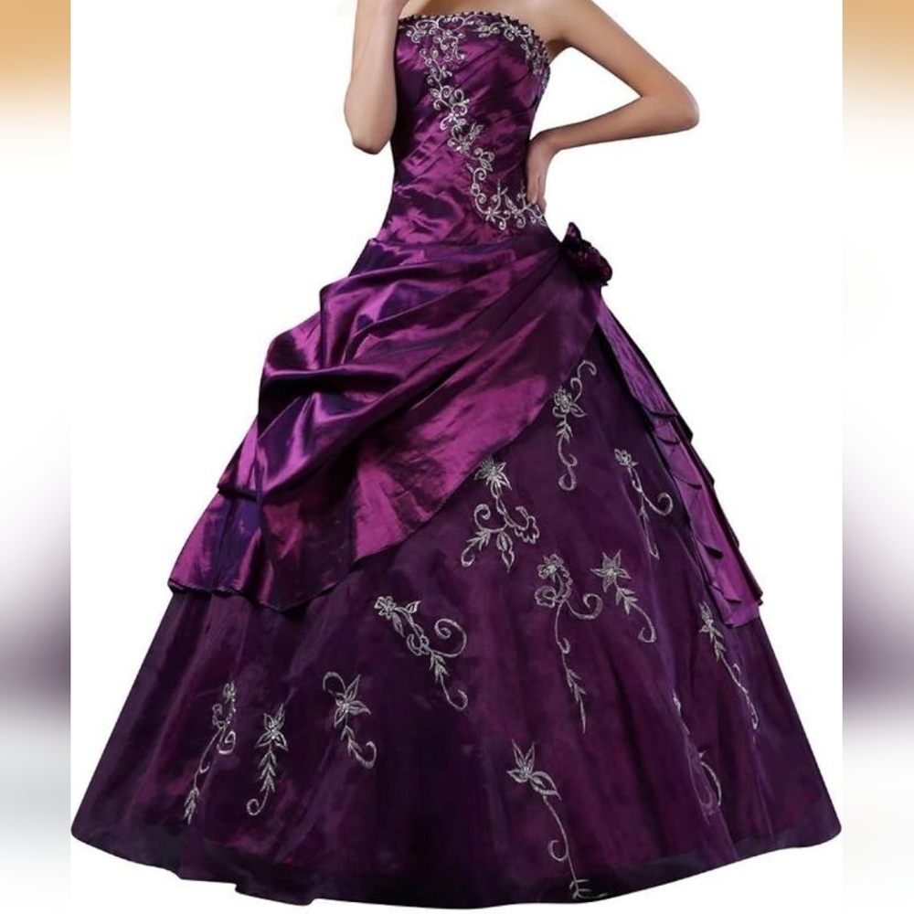 Elegant Purple Embroidered Evening Gown